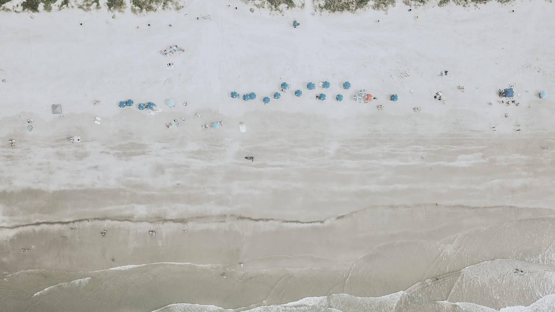 Drone photo of beach umbrellas on Hilton Head
